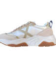 Munich scarpa sneakers da donna con X glitter dorato e inserto pitonato sul dorso Wave 173 perla