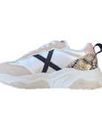 Munich scarpa sneakers da donna con X glitter nera e tallone pitonato Wave 170 perla