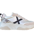 Munich scarpa sneakers da donna con X glitter nera e tallone pitonato Wave 170 perla
