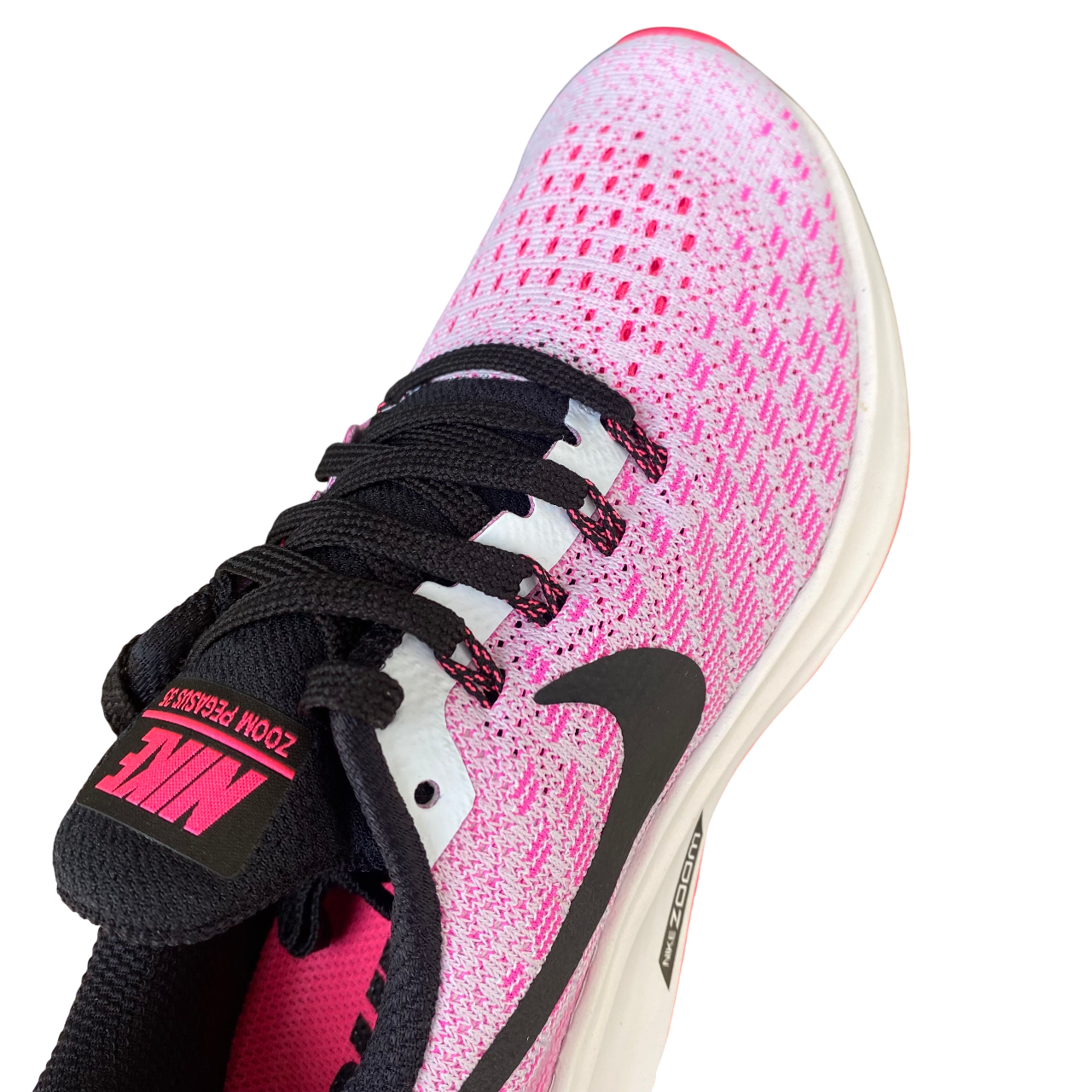 Scarpe running Nike Air Zoom Pegasus 35 da donna colore blu-rosa vista dall'alto con dettaglio tomaia in mesh traspirante