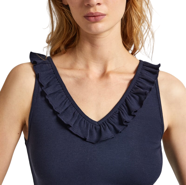 Pepe Jeans maglietta canotta con scollo a V a costine Leire PL505851 594 blu
