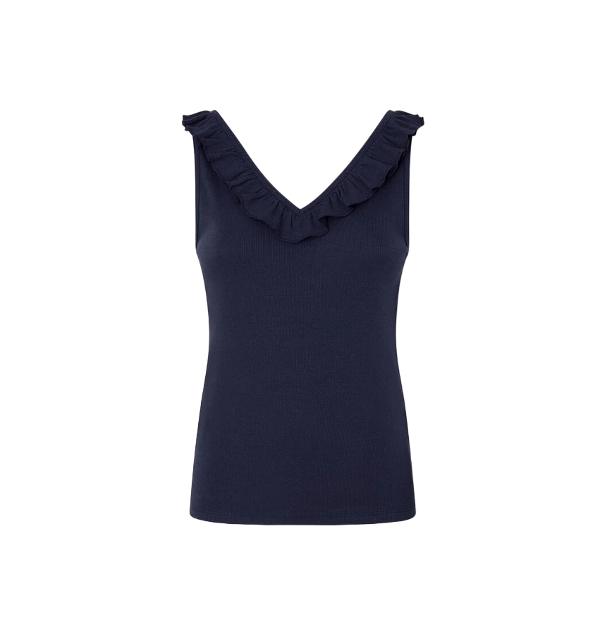 Pepe Jeans maglietta canotta con scollo a V a costine Leire PL505851 594 blu