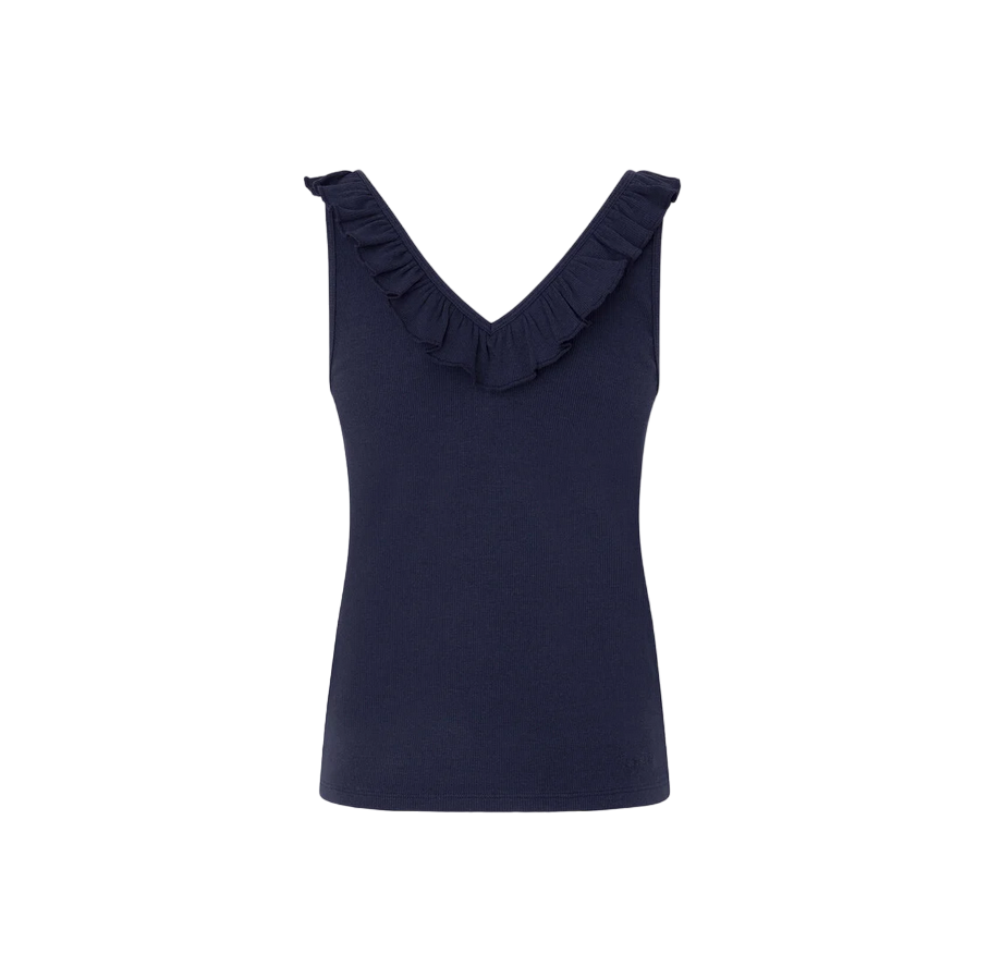 Pepe Jeans maglietta canotta con scollo a V a costine Leire PL505851 594 blu