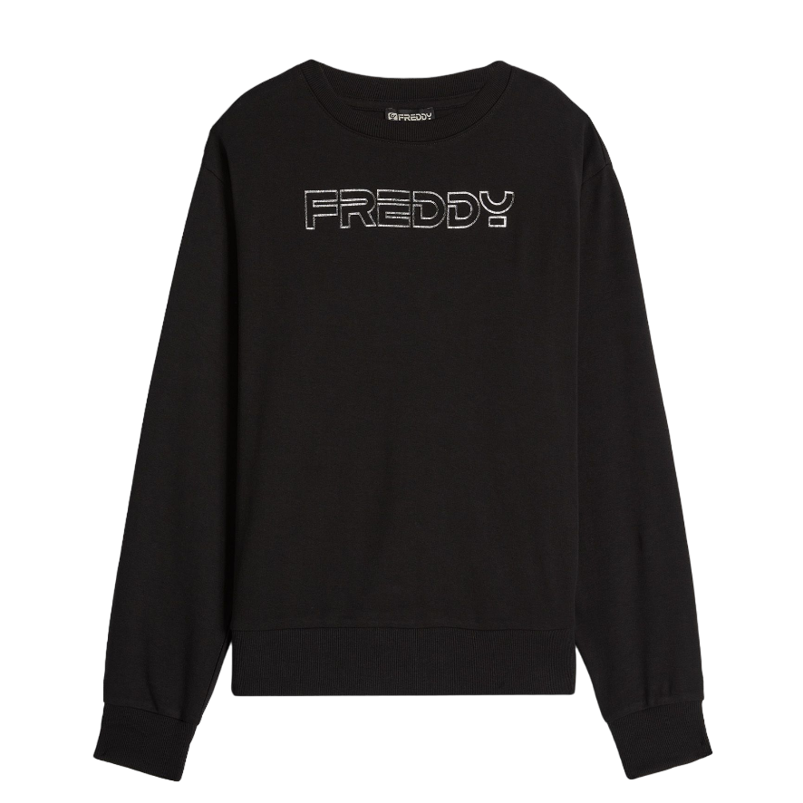 Freddy felpa girocollo da donna con stampa logo argentata Poppy N nero