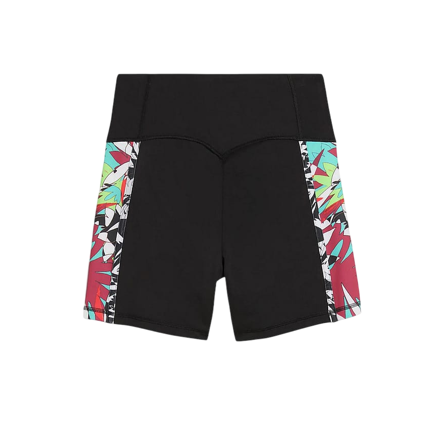 Pantaloncino sportivo da donna elasticizzato con fasce laterali multicolore 526786-51 nero, posteriore