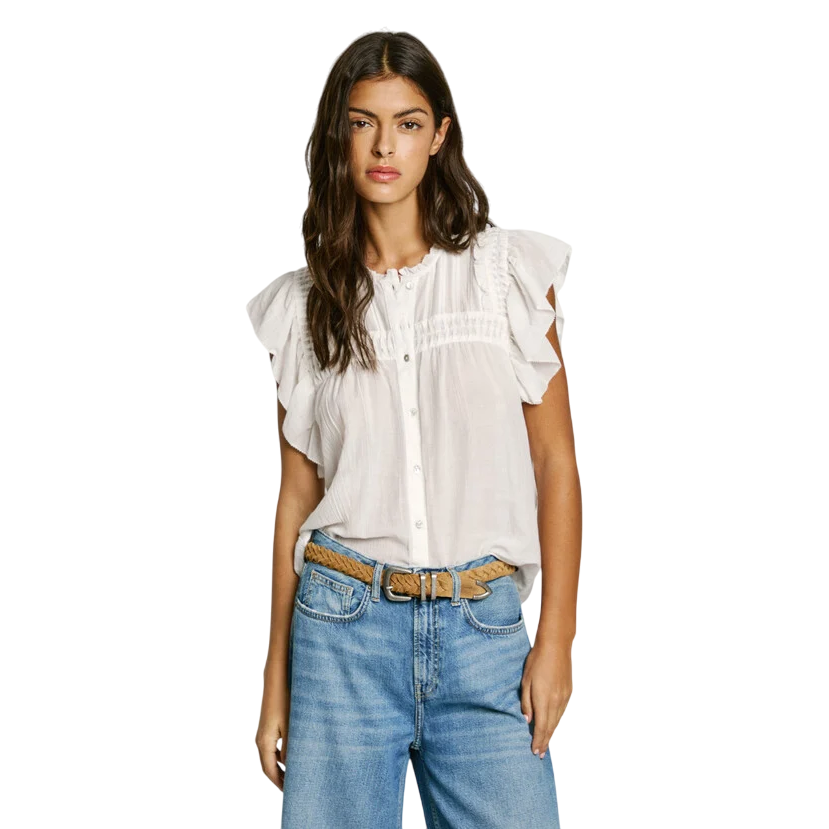 Pepe Jeans camicia da donna con maniche volant Diallo PL305028 808 panna