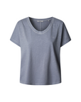 Pepe Jeans maglietta scollata manica corta da donna in cotone fiammato Malena PL506053 516 blu stordito