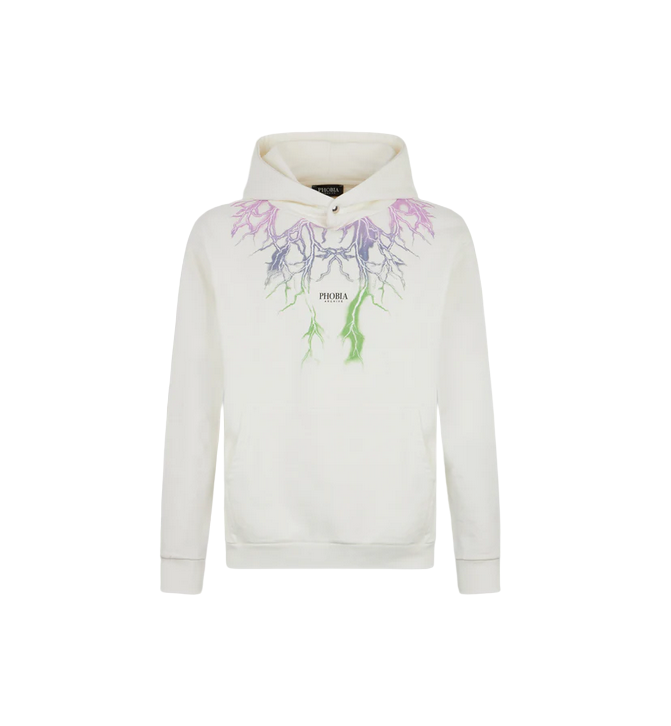 Phobia felpa con cappuccio da adulti PH00548 stampa fulmini bicolore viola-verde