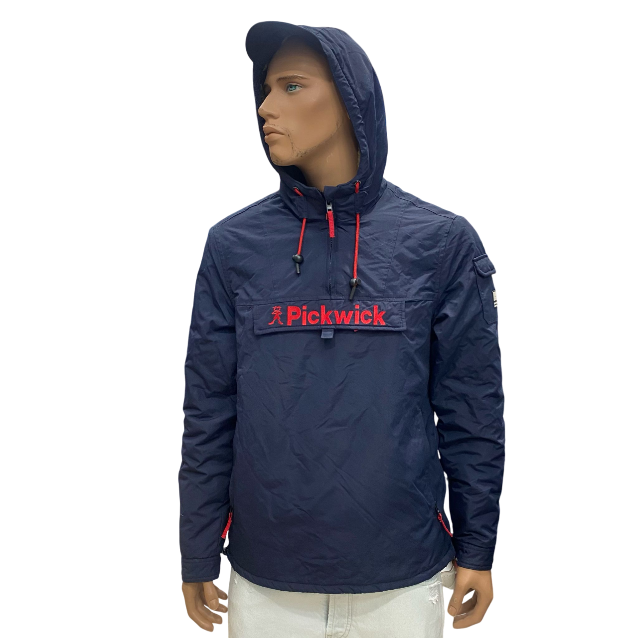 Pickwick giaccone da uomo con cappuccio mezza zip e tascone a marsupio Anorak Vulcano blu