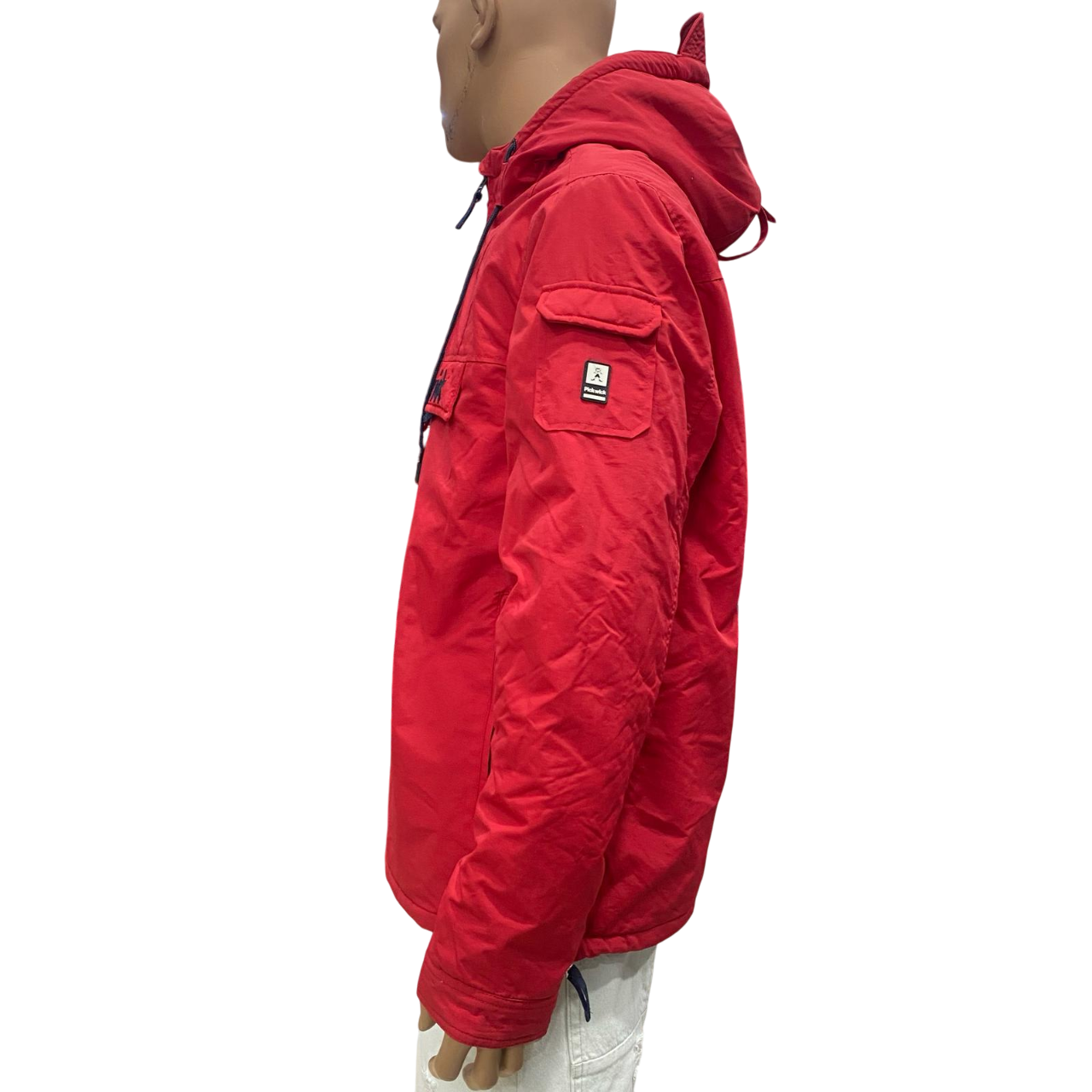 Pickwick giaccone da uomo con cappuccio mezza zip e tascone a marsupio Anorak Vulcano rosso