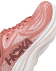 Profilo esterno Hoka One One Clifton 10 con logo Hoka e design iconico per running donna