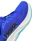 Profilo esterno Hoka One One Rincon 4 blu con logo Hoka e design tecnico per running uomo