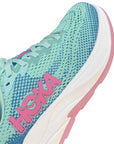 Profilo esterno Hoka One One Rincon 4 giadeite-blu con logo Hoka e design tecnico per running donna