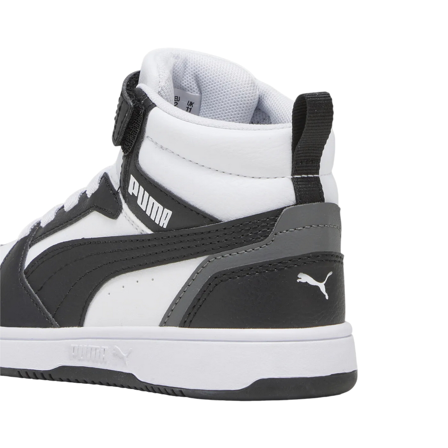 Puma scarpa alta da ragazzi con laccio e strappo Rebound V6 393832-01 bianco-nero