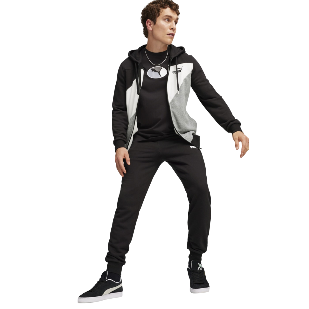 Puma tuta sportiva da uomo con cappuccio 679730-01 nero-bianco