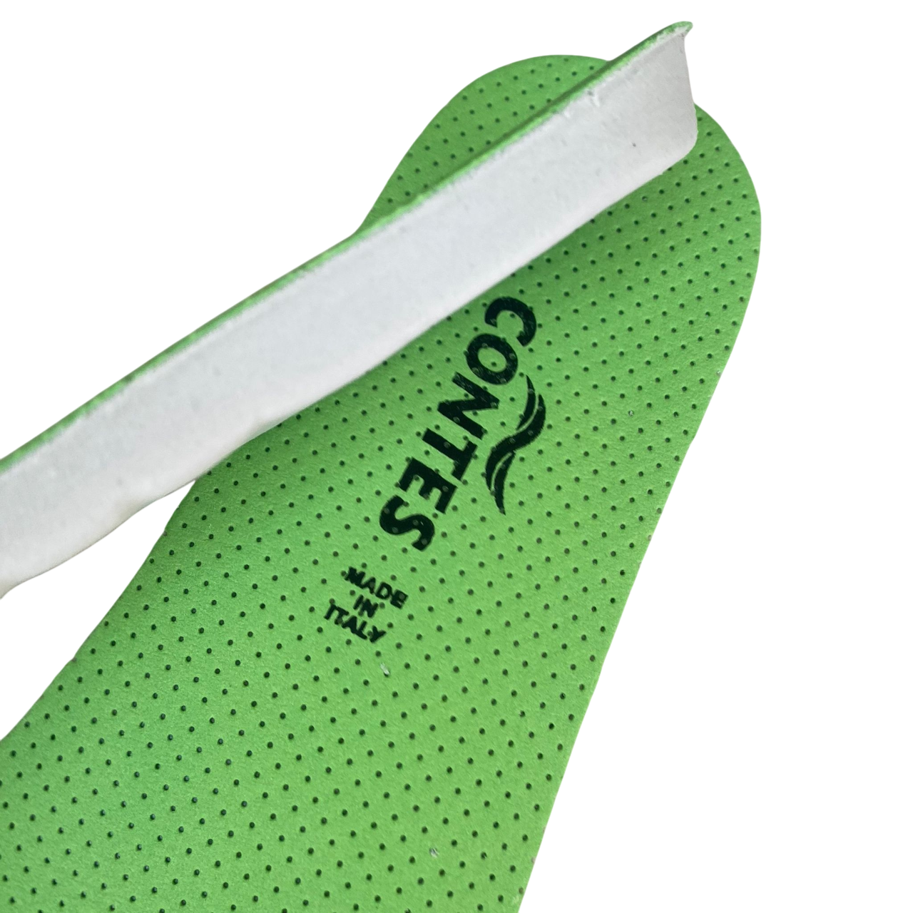 Vista del rialzo tallone da 12mm e supporto arco plantare delle solette Contes anti tallonite con ammortizzazione lattice superiore