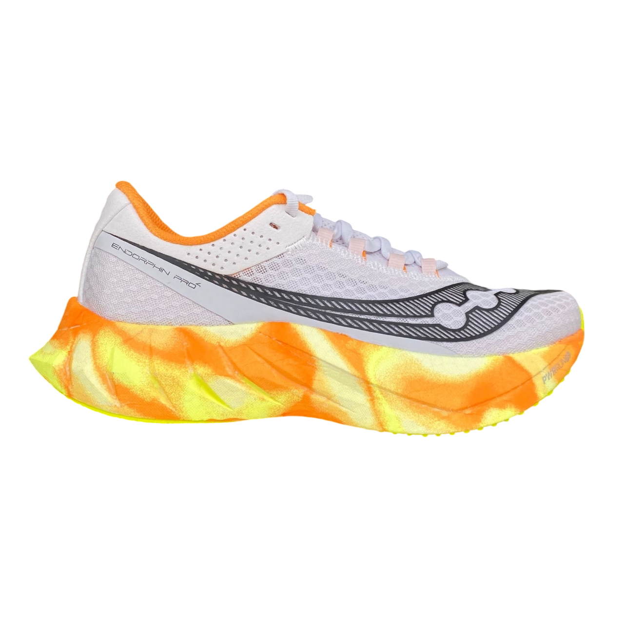 Saucony Endorphin Pro 4 S20939-30 scarpa da corsa competizione nebbia-giallo con piastra in carbonio vista laterale