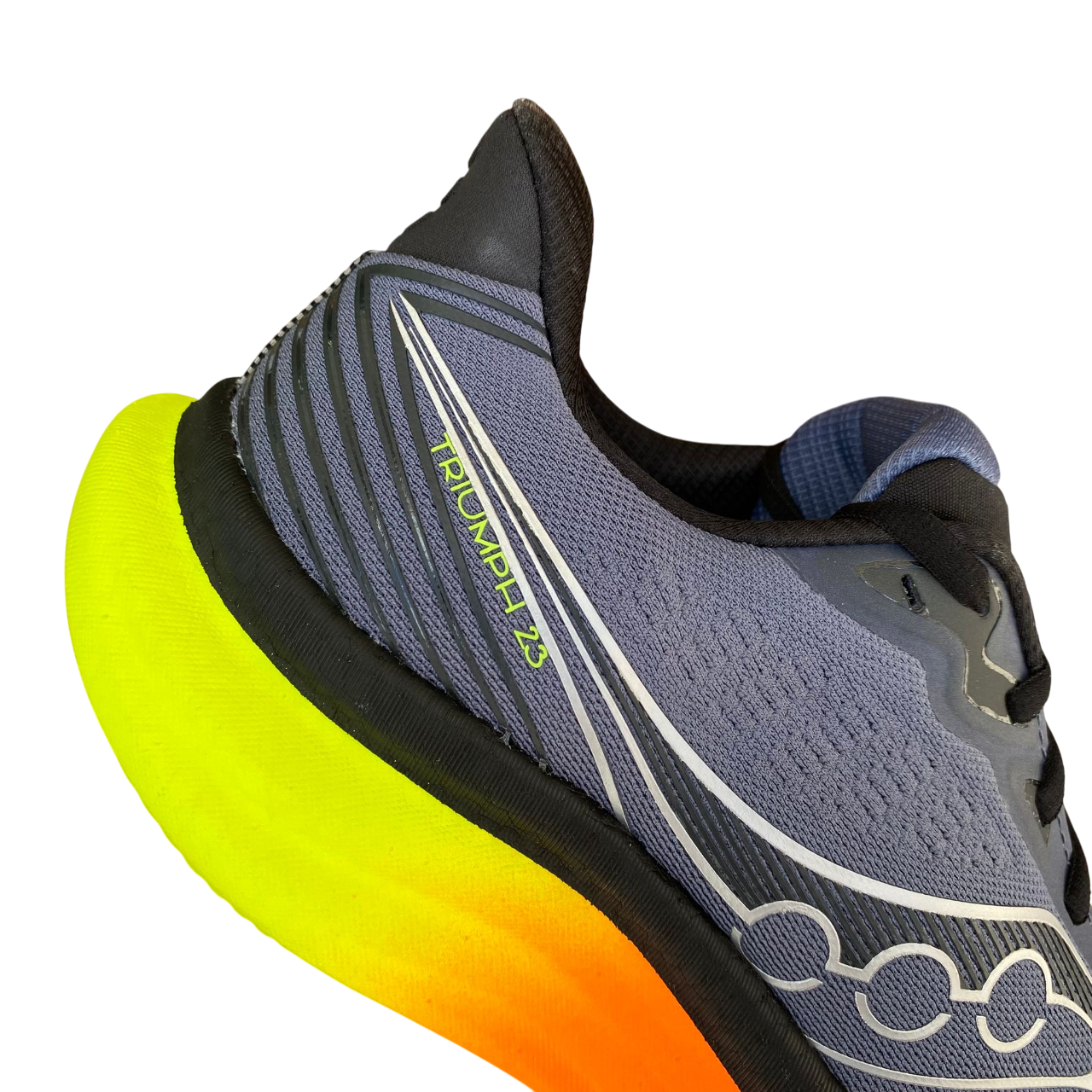 Scarpe da corsa Saucony Triumph 23 colore ombra-giallo da uomo, suola PWRRUN+ ammortizzata, tomaia traspirante e supporto ottimale per lunghe distanze - tacco
