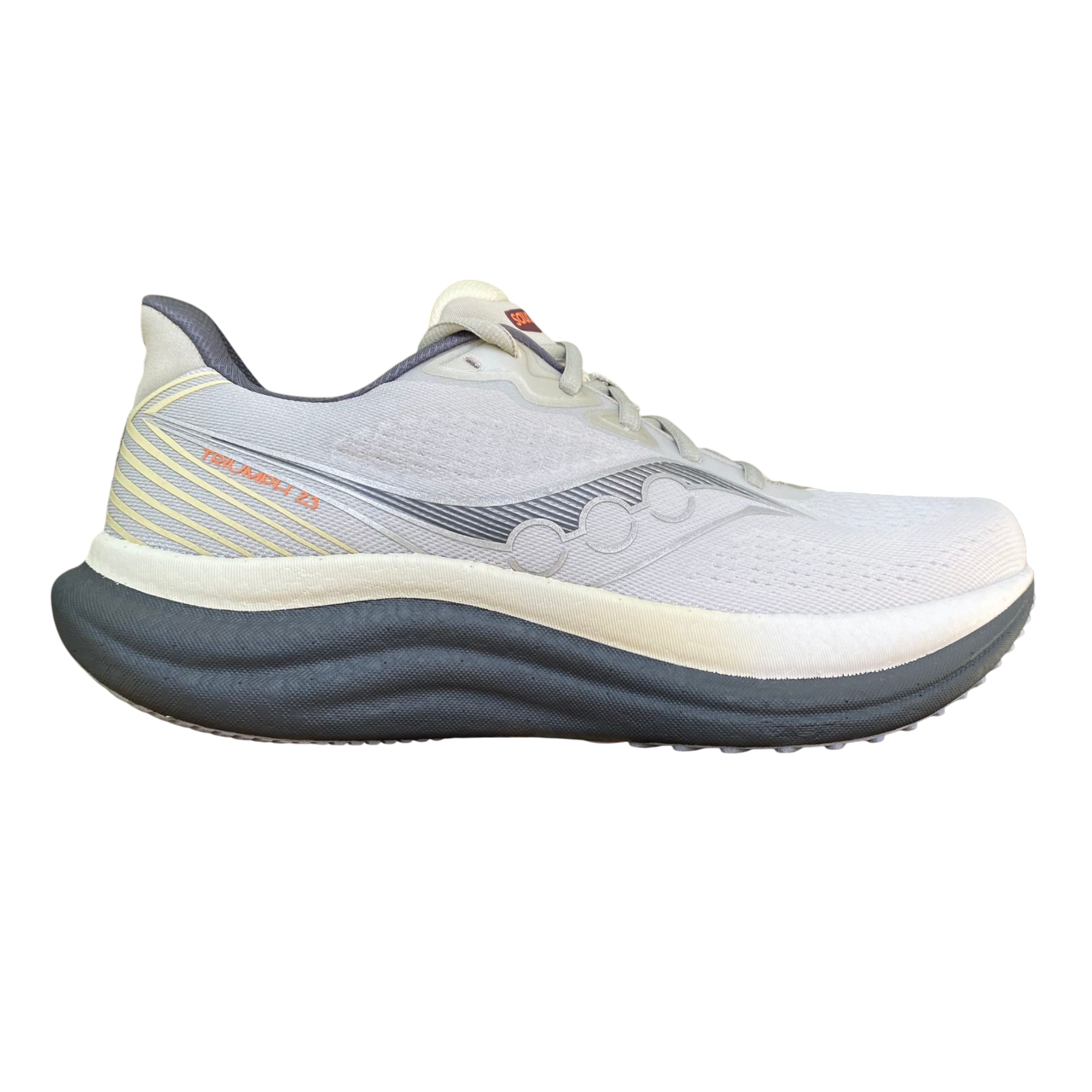 Scarpe running Saucony Triumph 23 colore grigio-ombra da uomo, tecnologia PWRRUN+ per massima ammortizzazione, tomaia traspirante e supporto ottimale per lunghe distanze - esterna