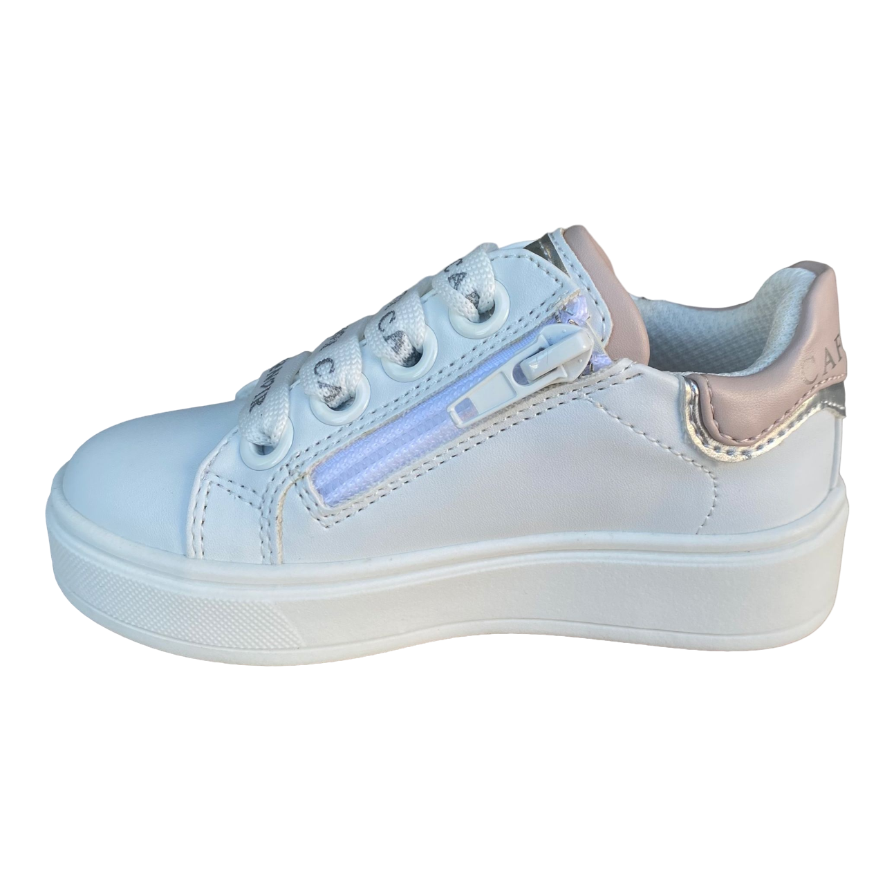 Scarpe Cafè Noir C-2401w bianche per bambina con laccio e zip laterale, design elegante e confortevole per uso quotidiano - interno