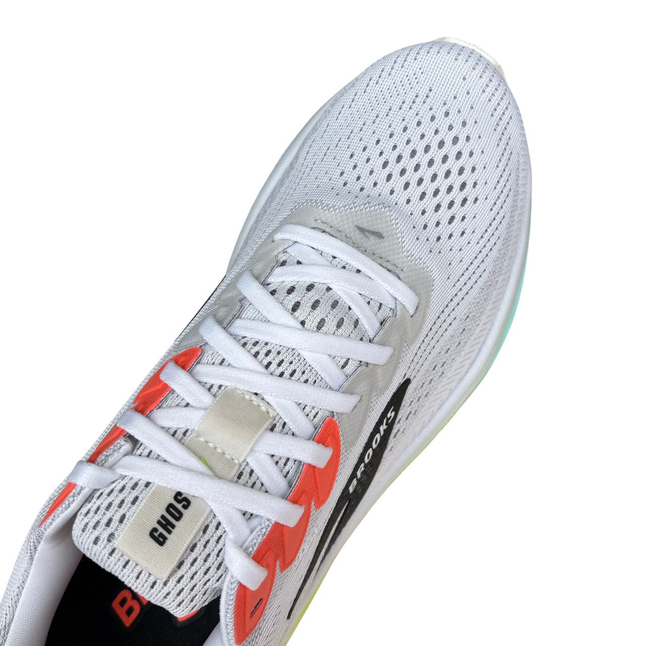 Scarpe da running Brooks Ghost 17 modello 110442 1D 112 in colorazione bianco, rosa e verde per uomo