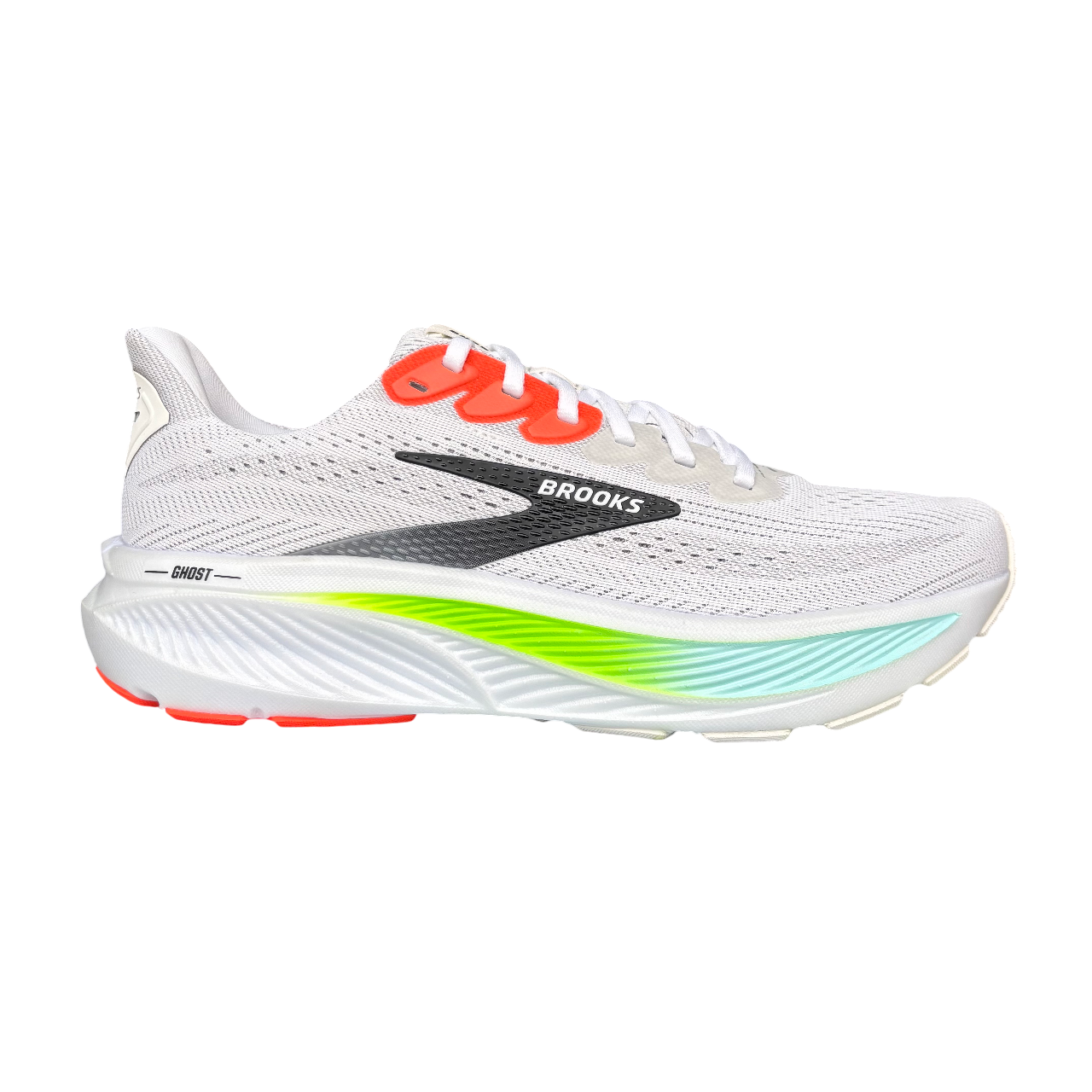 Scarpe da running Brooks Ghost 17 modello 110442 1D 112 in colorazione bianco, rosa e verde per uomo