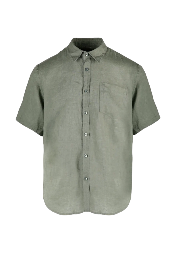 Censured camicia da uomo manica corta in lino SM6439TLICA 32 army green