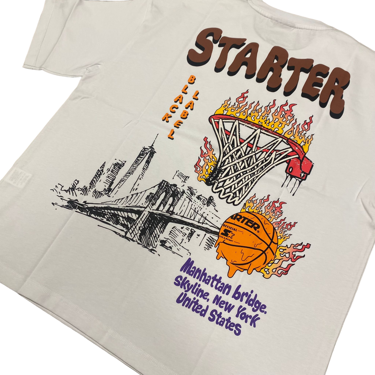Starter maglietta manica corta da uomo in cotone con stampa 74068 bianco