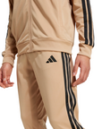 Tuta completa Adidas Tricot Sportswear Basic 3 Stripes JX5501 colore nocciola-nero, abbigliamento sportivo premium, pantalone e logo