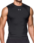 Canotta compression Under Armour nera per uomo, tessuto elasticizzato ad alta compressione per supporto muscolare e performance, frontale