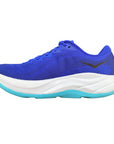 Vista laterale interna Hoka Rincon 4 blu con ammortizzazione leggera e rapporto peso ottimale per running uomo