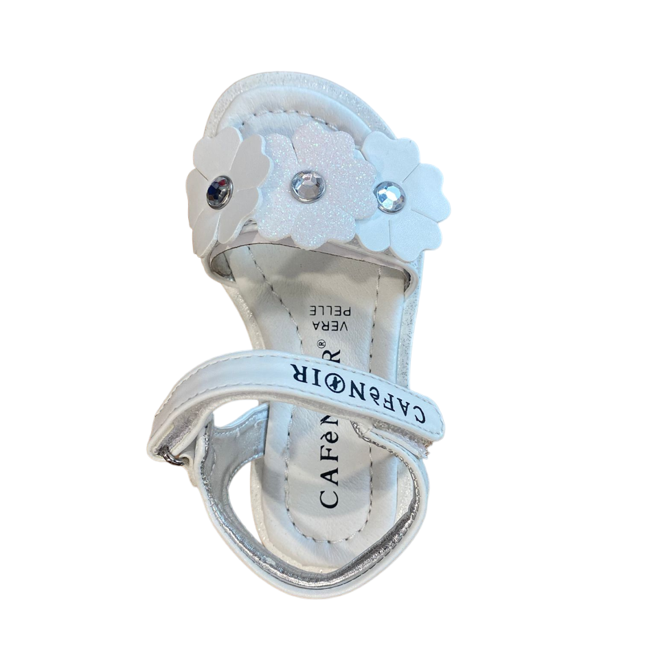 CafèNoir sandalo da bambina con fiori sulla fascia con strappo C-2091W bianco
