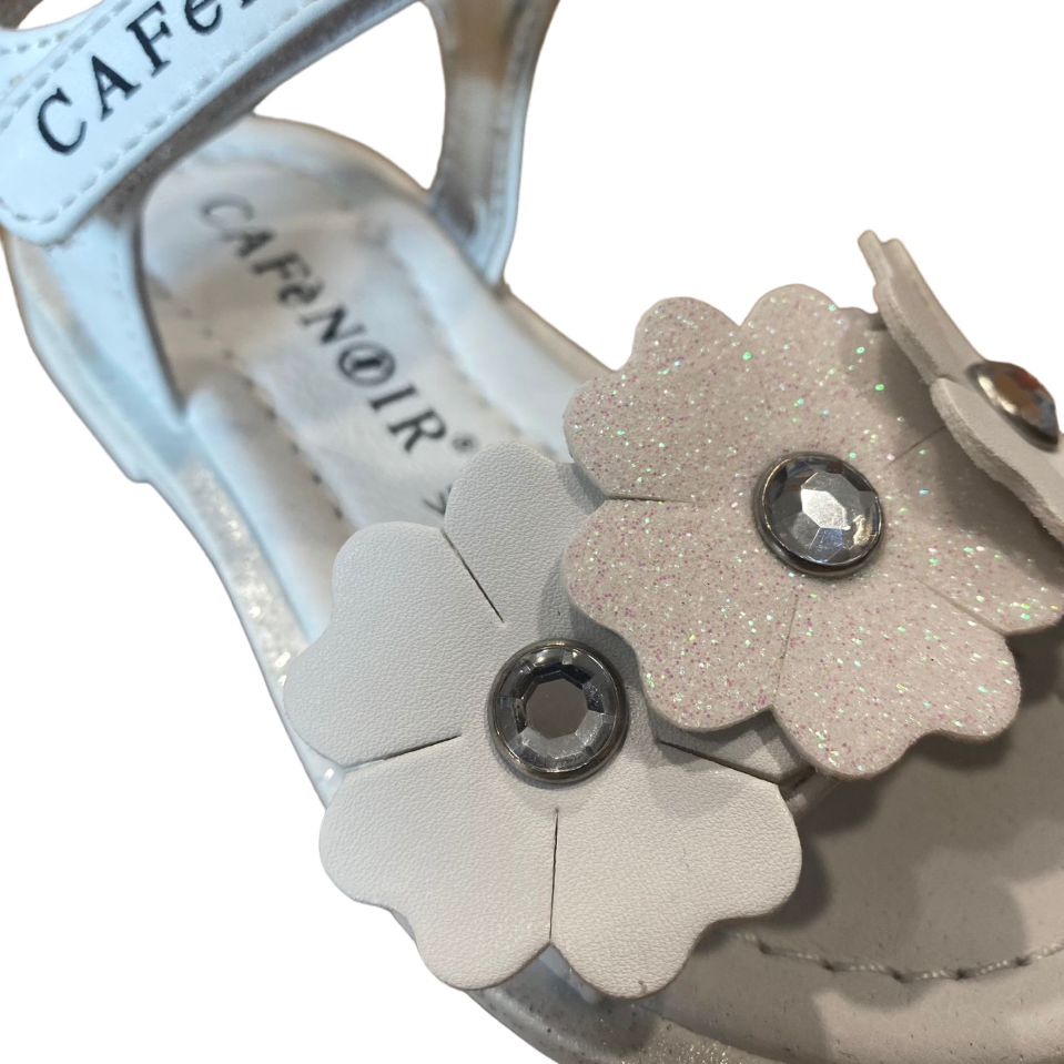 CafèNoir sandalo da bambina con fiori sulla fascia con strappo C-2091W bianco
