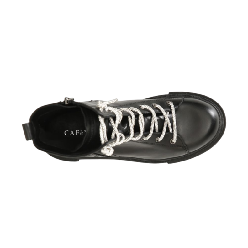 CafèNoir scarpa Tronchetto in pelle con lacci strass da donna c1FB1101 N033 nero