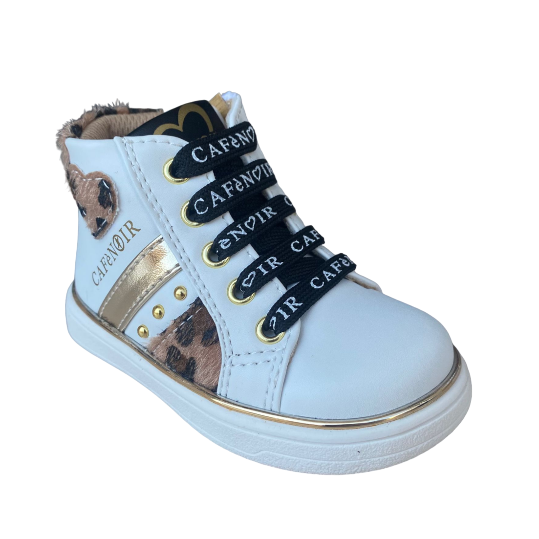 CafèNoir scarpa sneakers alta da bambina con laccio e cerniera laterale C-2351 C1737 bianco