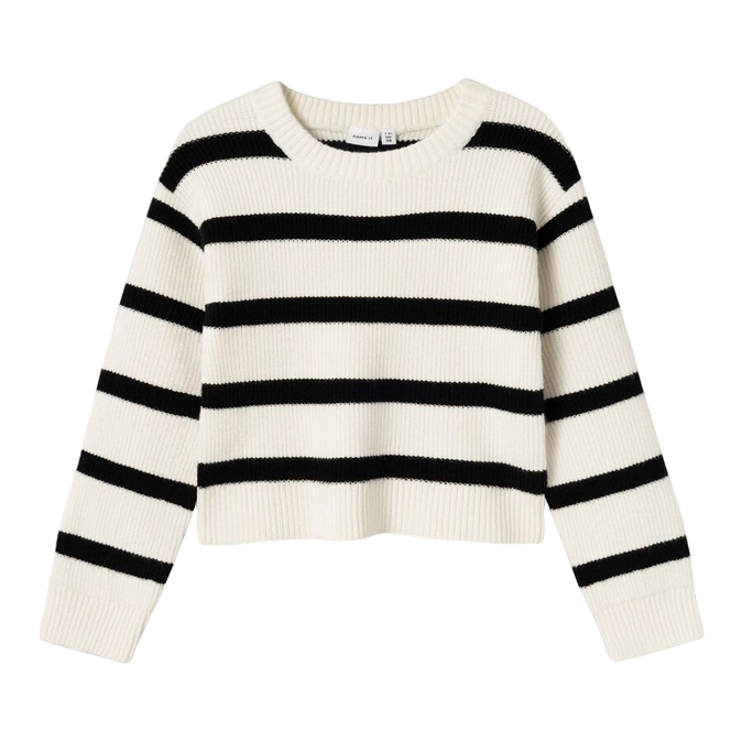 name it maglioncino da ragazza corto a righe Nilla 13235150 bianco ner Sportiamo