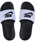 Nike Victori One Slide CN9675 005 ciabatte mare/piscina nero-bianco con iconico logo Swoosh, vista dall'alto coppia