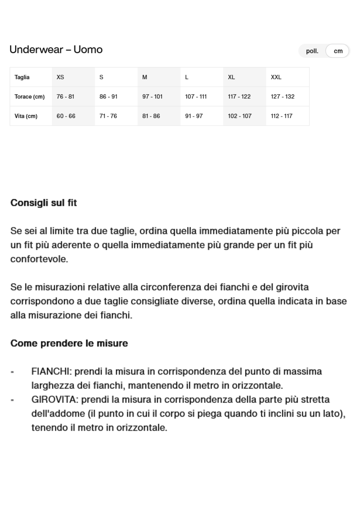 nike intimo tabella taglie