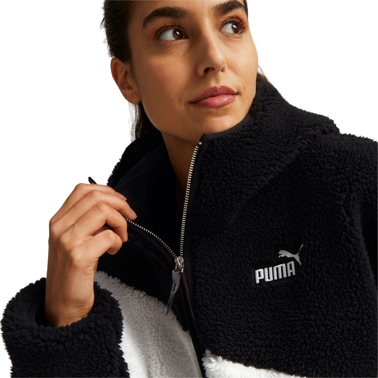 Puma Giubbino orsacchiotto con cappuccio Sherpa 675370-01 nero-bianco