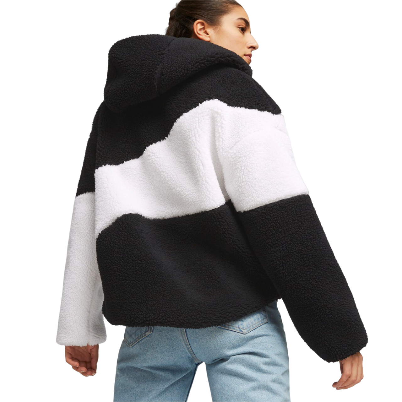 Puma Giubbino orsacchiotto con cappuccio Sherpa 675370-01 nero-bianco
