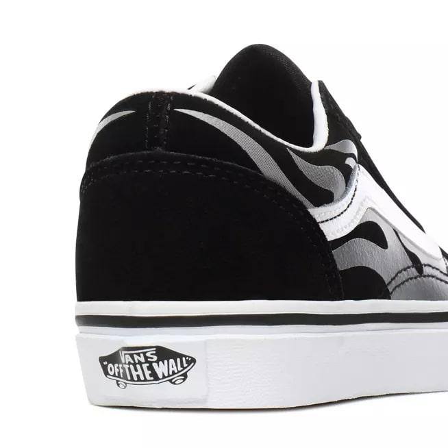 Vans scarpa sneakers da ragazzi in tela e camoscio con fiamme grigie Old Skool VN0A4UHZWKJ1 nero-bianco