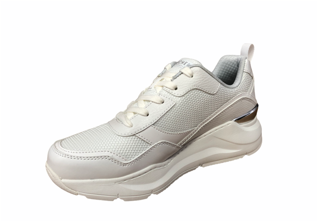Skechers scarpa sneakers da donna con rialzo al tallone Rovina Clean Sheen 155046/WHT bianco