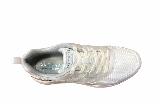 Skechers scarpa sneakers da donna con rialzo al tallone Rovina Clean Sheen 155046/WHT bianco