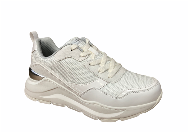 Skechers scarpa sneakers da donna con rialzo al tallone Rovina Clean Sheen 155046/WHT bianco