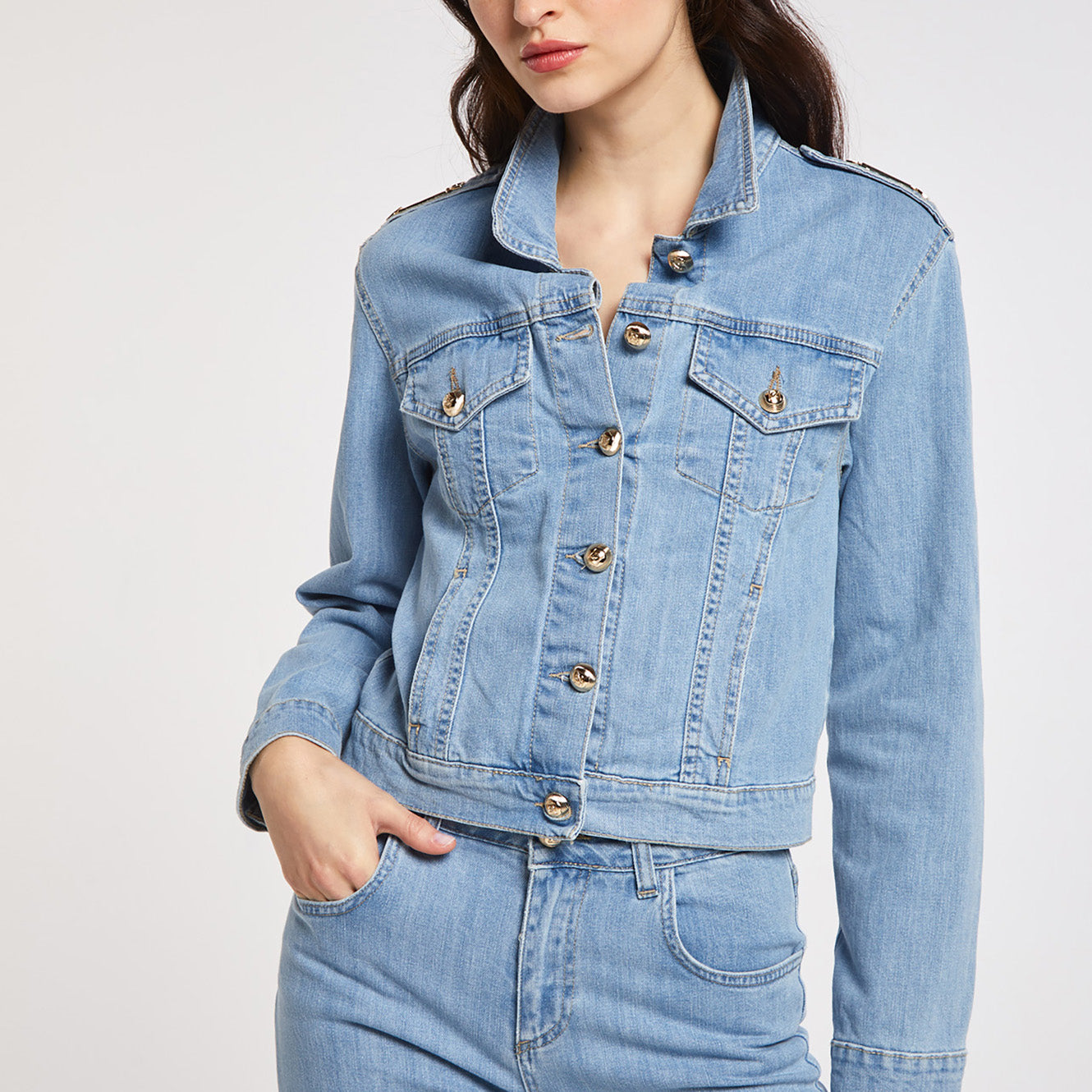 CafèNoir giubbino da donna in denim con placchette C7JJ0108 B049 sky