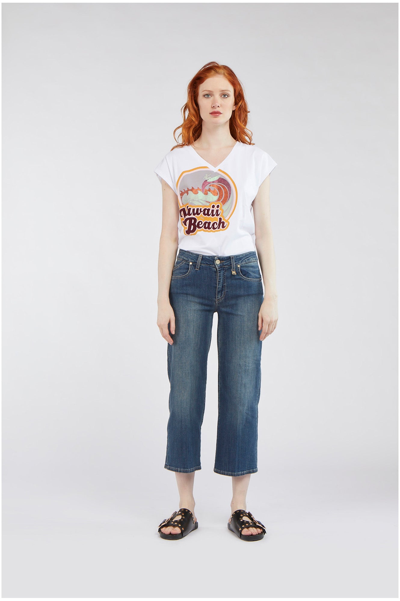 CafèNoir Pantalone Denim Culotte Greta C7JJ3150 B007 blu medio chiaro