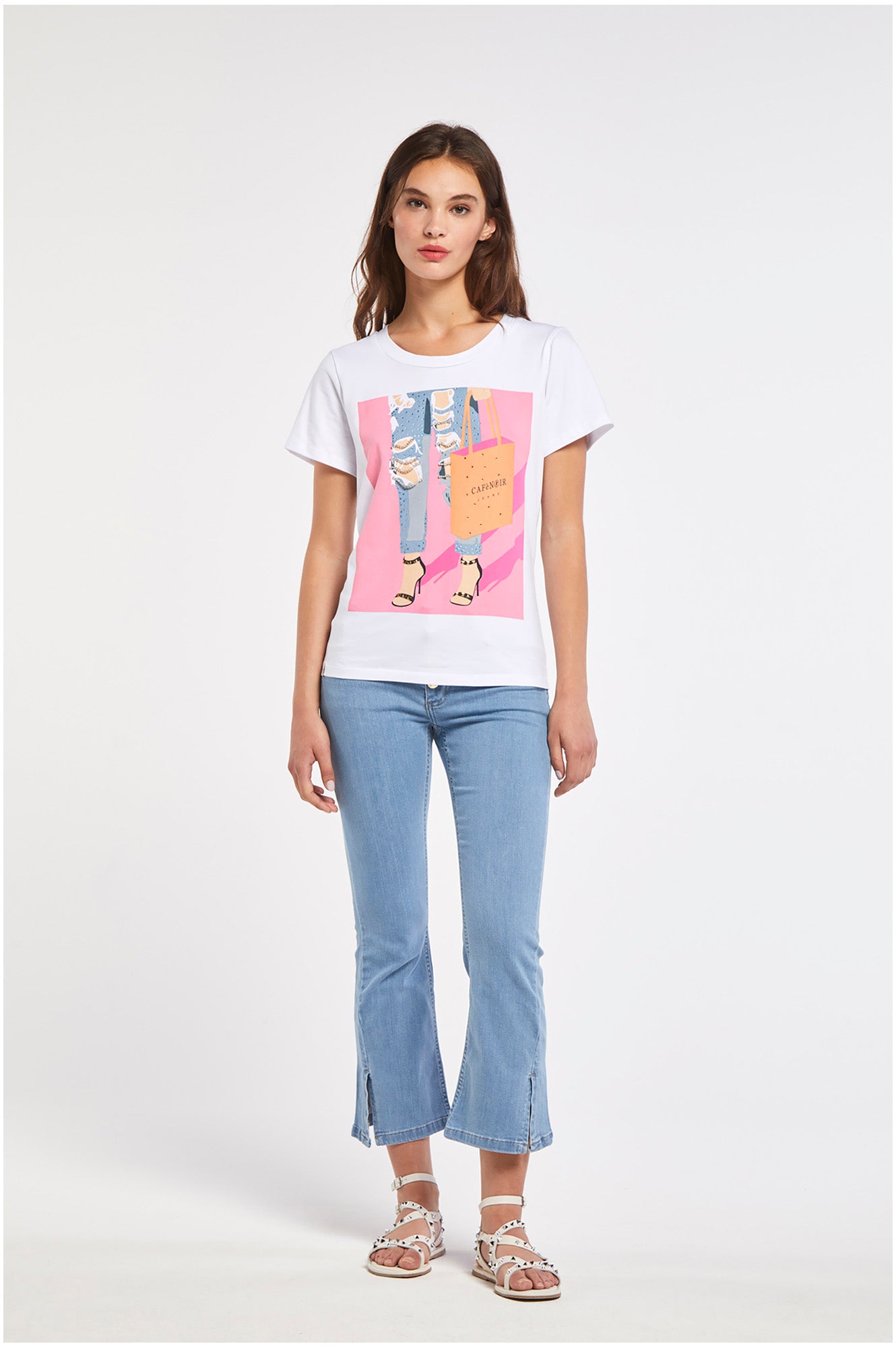 CafèNoir T-shirt da donna manica corta Stampa Denim C7JT0105 W001 white