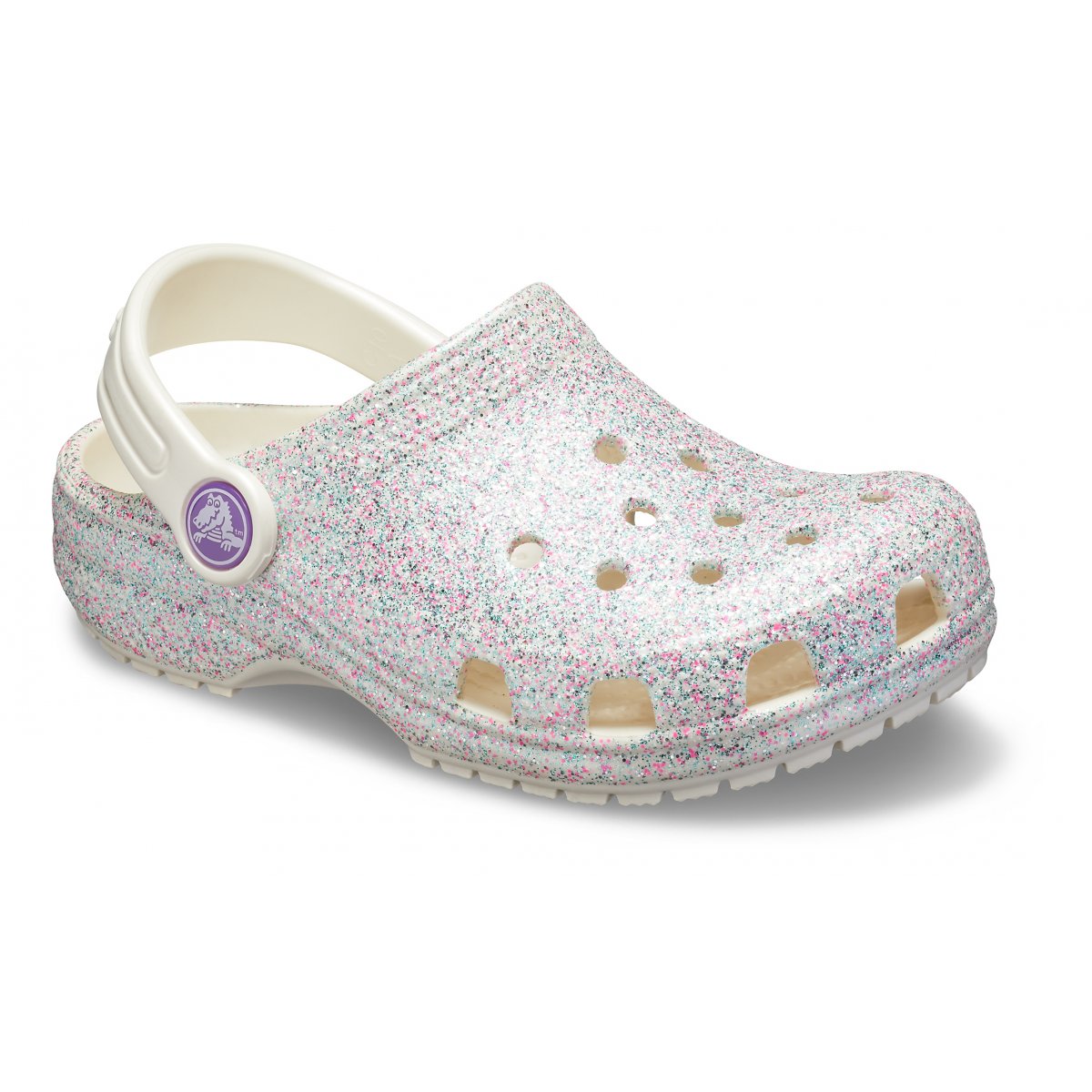 Crocs sandalo sabot da bambina Classic Glitter Clog K 205441-159 ostrica