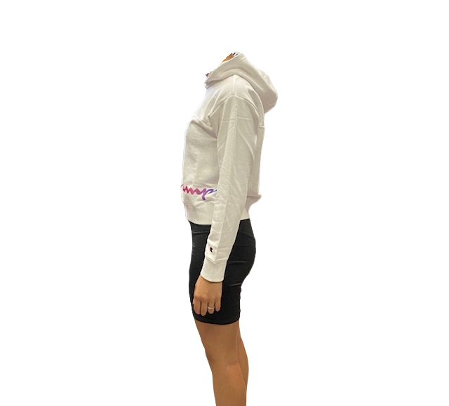 Champion Felpa da ragazza con cappuccio e stampa laterale 404513 WW001 bianco