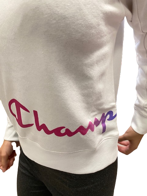 Champion Felpa da ragazza con cappuccio e stampa laterale 404513 WW001 bianco